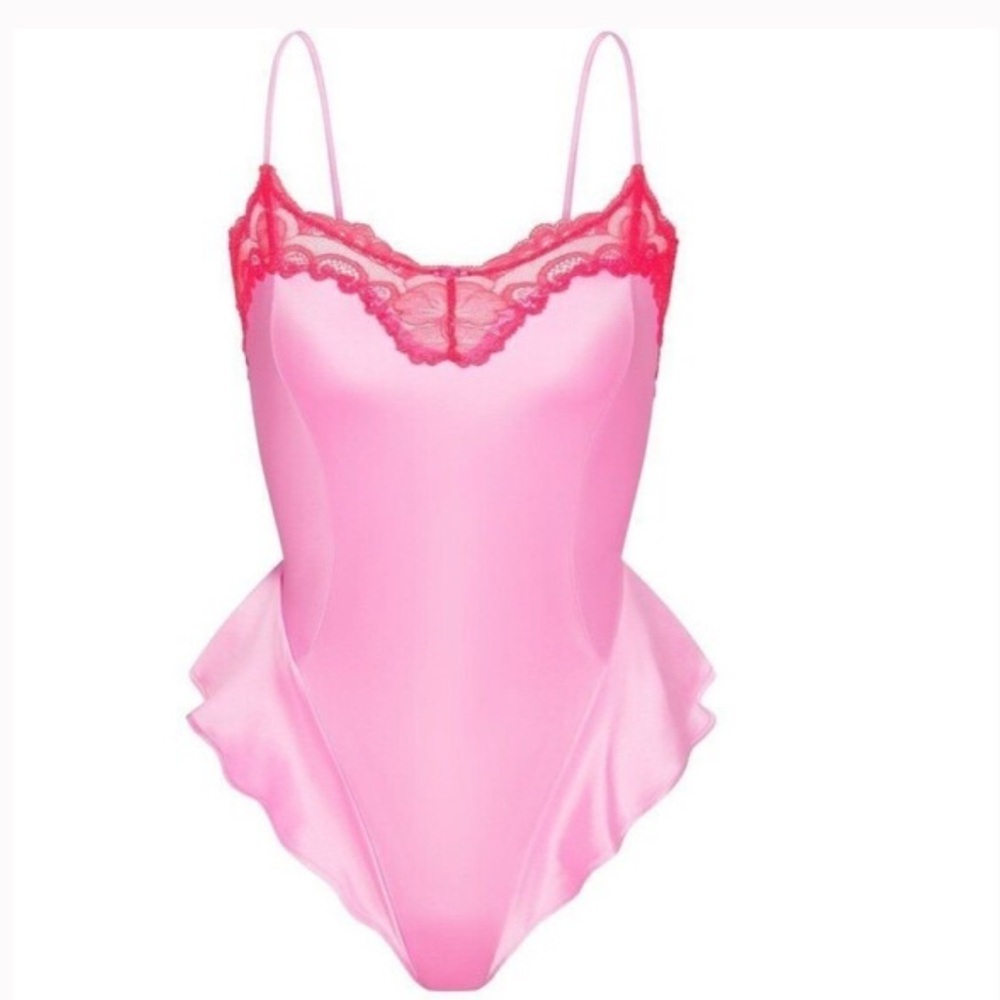 NWOT Skims stretch satin lace teddy neon orchid - Picture 8 of 8